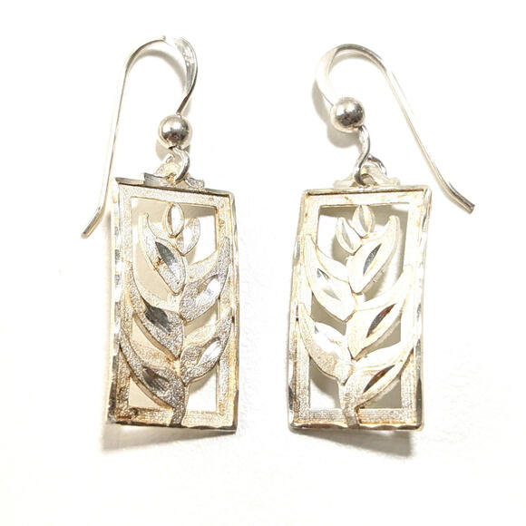 Sterling Silver 925 Marked LAM Hawaiian Floral Motif Rectangular Earrings 2.4g - Picture 1 of 8